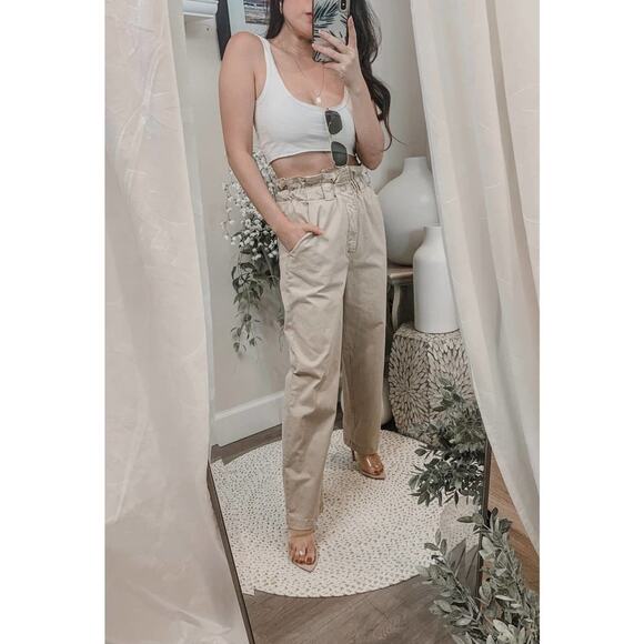 Mother The Yoyo Ruffle Greaser Ankle Tan Khaki Pants Paper Bag Waist Size 34 - Picture 2 of 16